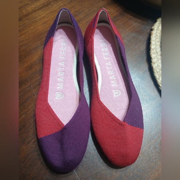 Rothy's X Marta Ferri Cherry Violet Merino Square Toe Ballet Flats Comfort - Picture 2 of 5